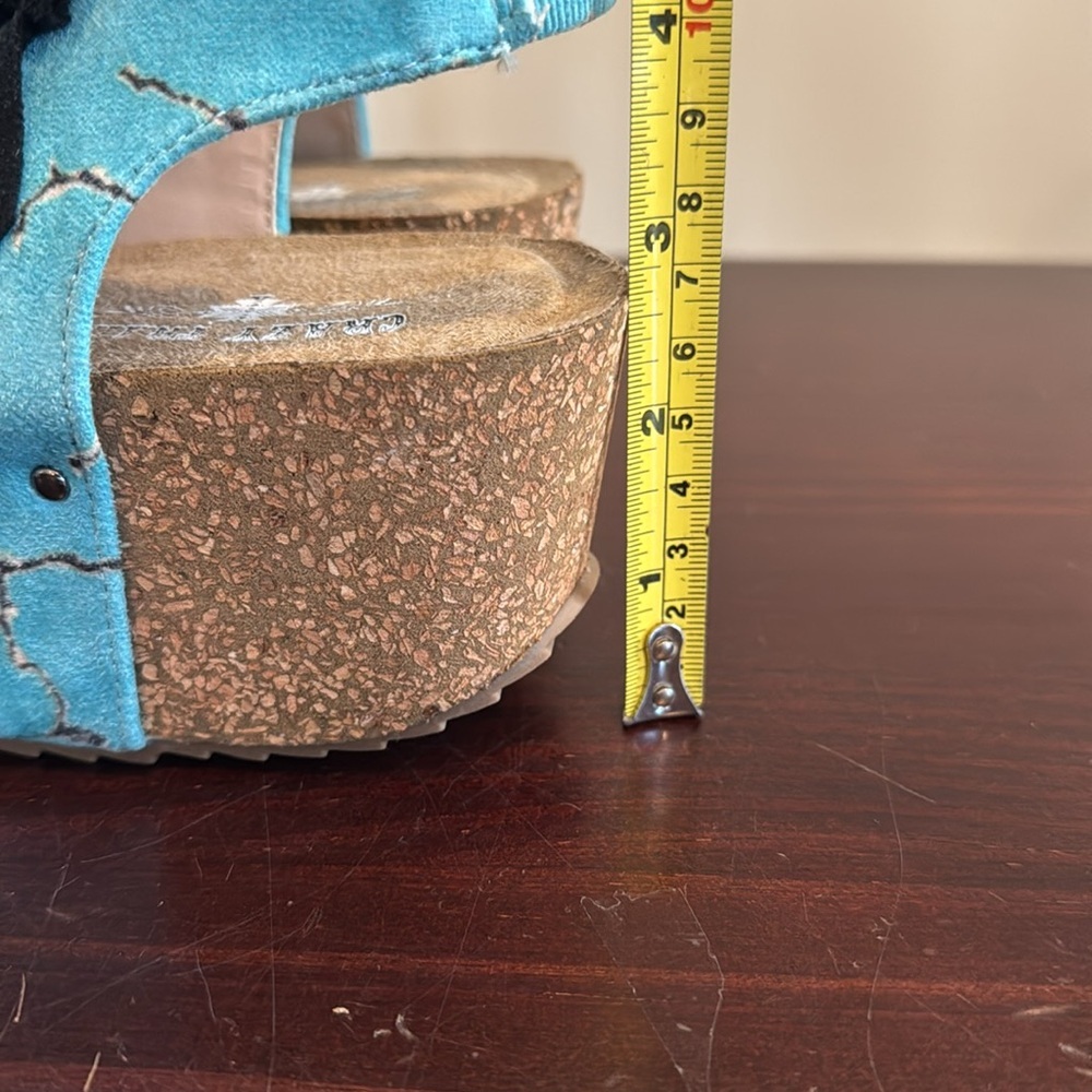 Crazy Train Turquoise stone fringe wedge platform faux suede sandals 9 - Picture 13 of 14